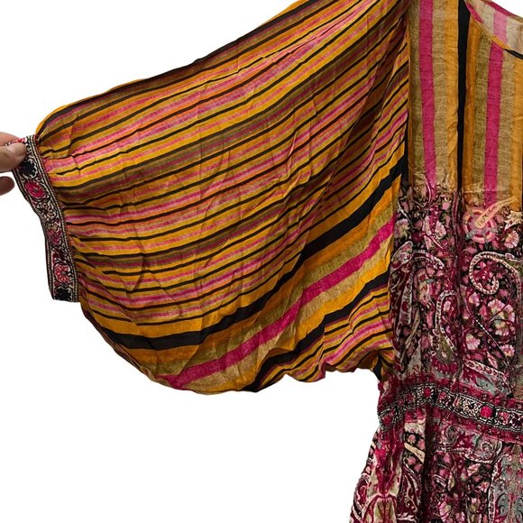 Anthro Tanvi Kedia Womens Multicolored Stripes Floral Beaded Cinched Dress M - Picture 3 of 7